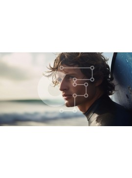 Intra Συλλεκτικό Ξύλινο Παζλ Plywood  4mm - Σέρφερ με σγουρά μαλλιά που ακουμπάει στη σανίδα του Σε Ξύλινο Κουτί - Διαστάσεις Puzzle: 10x10 cm – 25 κομμάτια