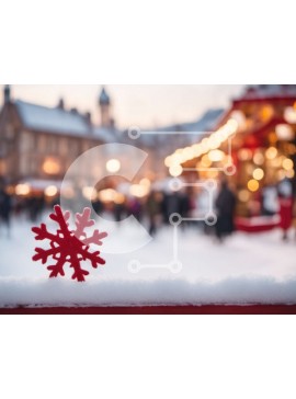 Intra Συλλεκτικό Ξύλινο Παζλ Plywood  4mm - Κόκκινη νιφάδα χιονιού στο χιόνι με τους ανθρώπους Σε Ξύλινο Κουτί - Διαστάσεις Puzzle: 10x10 cm – 25 κομμάτια