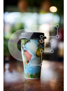 Intra Συλλεκτικό Ξύλινο Παζλ Plywood  4mm - Παγκόσμιος χάρτης Διακοσμημένο φλιτζάνι καφέ σε ξύλινο τραπέζι Σε Ξύλινο Κουτί - Διαστάσεις Puzzle: 10x10 cm – 25 κομμάτια