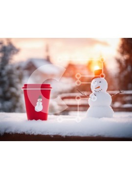 Intra Συλλεκτικό Ξύλινο Παζλ Plywood  4mm - Κόκκινο φλιτζάνι καφέ και χιονάνθρωπος Σε Ξύλινο Κουτί - Διαστάσεις Puzzle: 10x10 cm – 25 κομμάτια