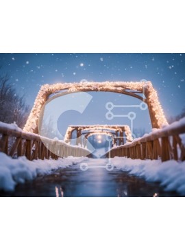 Intra Συλλεκτικό Ξύλινο Παζλ Plywood  4mm - Χιονισμένη γέφυρα με χριστουγεννιάτικα φώτα κατά τη χειμερινή περίοδο Σε Ξύλινο Κουτί - Διαστάσεις Puzzle: 10x10 cm – 25 κομμάτια