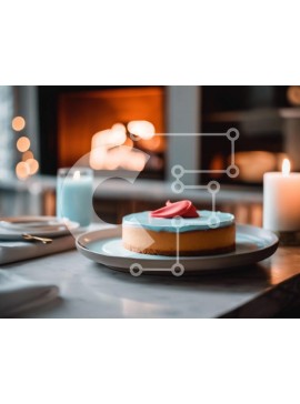 Σετ των 2 Intra Συλλεκτικό Ξύλινο Παζλ Plywood  4mm - Κέικ με μπλε και άσπρο πάγωμα στο τραπέζι μπροστά από το τζάκι Σε Ξύλινο Κουτί - Διαστάσεις: 10x10 cm – 25 κομμάτια