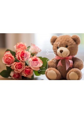 Intra Συλλεκτικό Ξύλινο Παζλ Plywood  4mm - Καφέ αρκουδάκι με ροζ τριαντάφυλλα Σε Ξύλινο Κουτί - Διαστάσεις Puzzle: 10x10 cm – 25 κομμάτια