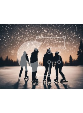 Intra Συλλεκτικό Ξύλινο Παζλ Plywood  4mm - Νυχτερινό πατινάζ στον πάγο με σιλουέτες σε χιονισμένο φόντο Σε Ξύλινο Κουτί - Διαστάσεις Puzzle: 10x10 cm – 25 κομμάτια
