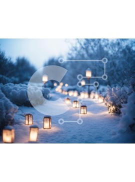 Intra Συλλεκτικό Ξύλινο Παζλ Plywood  4mm - Χιονισμένο μονοπάτι με αναμμένα φανάρια το χειμώνα Σε Ξύλινο Κουτί - Διαστάσεις Puzzle: 10x10 cm – 25 κομμάτια