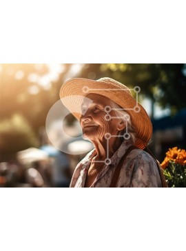 Intra Συλλεκτικό Ξύλινο Παζλ Plywood  4mm - Ευτυχισμένη ηλικιωμένη γυναίκα που απολαμβάνει την ηλιόλουστη μέρα που περιβάλλεται από ανθισμένα λουλούδια Σε Ξύλινο Κουτί - Διαστάσεις Puzzle: 10x10 cm – 25 κομμάτια