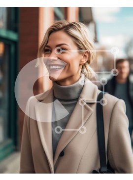 Intra Συλλεκτικό Ξύλινο Παζλ Plywood  4mm - Κομψή γυναίκα που περπατά στην οδό της πόλης με ένα χαμόγελο Σε Ξύλινο Κουτί - Διαστάσεις Puzzle: 10x10 cm – 25 κομμάτια