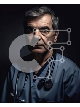 Intra Συλλεκτικό Ξύλινο Παζλ Plywood  4mm - Σοβαρός ηλικιωμένος άνδρας γιατρός σε τρίβει με στηθοσκόπιο Σε Ξύλινο Κουτί - Διαστάσεις Puzzle: 10x10 cm – 25 κομμάτια