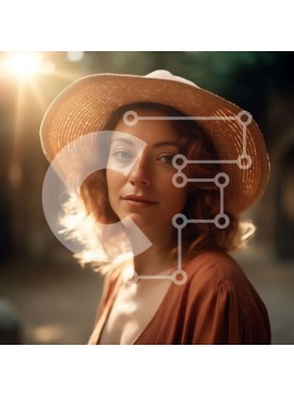 Intra Συλλεκτικό Ξύλινο Παζλ Plywood  4mm - Κομψή γυναίκα που ποζάρει με πορτοκαλί φόρεμα και ψάθινο καπέλο στον πέτρινο τοίχο Σε Ξύλινο Κουτί - Διαστάσεις Puzzle: 10x10 cm – 25 κομμάτια