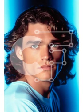 Intra Συλλεκτικό Ξύλινο Παζλ Plywood  4mm - Πορτρέτο ενός σοβαρού άνδρα με μακριά κυματιστά μαλλιά σε ένα άσπρο πουκάμισο Σε Ξύλινο Κουτί - Διαστάσεις Puzzle: 10x10 cm – 25 κομμάτια