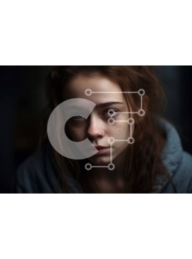 Intra Συλλεκτικό Ξύλινο Παζλ Plywood  4mm - Πορτρέτο νεαρής γυναίκας με γκρι κουκούλα με μακριά κόκκινα μαλλιά και πράσινα μάτια Σε Ξύλινο Κουτί - Διαστάσεις Puzzle: 10x10 cm – 25 κομμάτια