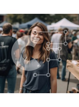 Intra Συλλεκτικό Ξύλινο Παζλ Plywood  4mm - Χαμογελαστή γυναίκα με μπλε πουκάμισο και τζιν σε πάγκο αγοράς με φρούτα και λαχανικά Σε Ξύλινο Κουτί - Διαστάσεις Puzzle: 10x10 cm – 25 κομμάτια