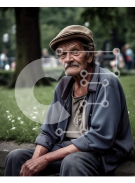 Intra Συλλεκτικό Ξύλινο Παζλ Plywood  4mm - Σοβαρός ηλικιωμένος άνδρας που κάθεται μόνος στον πάγκο στο πάρκο Σε Ξύλινο Κουτί - Διαστάσεις Puzzle: 10x10 cm – 25 κομμάτια