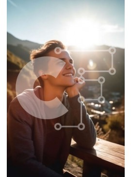 Σετ των 2 Intra Συλλεκτικό Ξύλινο Παζλ Plywood  4mm - Νεαρός άνδρας που κοιτάζει στοχαστικός πέρα ​​από την οροσειρά στο ηλιοβασίλεμα Σε Ξύλινο Κουτί - Διαστάσεις: 10x10 cm – 25 κομμάτια