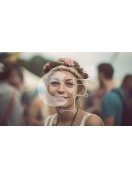 Intra Συλλεκτικό Ξύλινο Παζλ Plywood  4mm - Χαμογελαστή γυναίκα με κορώνα λουλουδιών στο φεστιβάλ μουσικής Σε Ξύλινο Κουτί - Διαστάσεις Puzzle: 10x10 cm – 25 κομμάτια