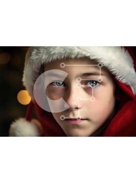 Intra Συλλεκτικό Ξύλινο Παζλ Plywood  4mm - Σοβαρό νεαρό αγόρι που φορά το καπέλο και το παλτό του Άγιου Βασίλη Σε Ξύλινο Κουτί - Διαστάσεις Puzzle: 10x10 cm – 25 κομμάτια