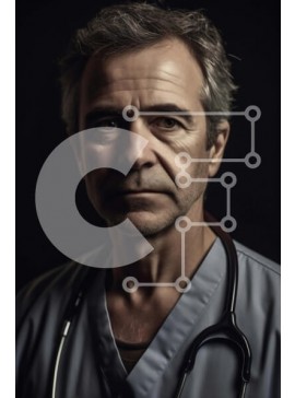 Intra Συλλεκτικό Ξύλινο Παζλ Plywood  4mm - Σοβαρός άνδρας γιατρός σε τρίβει με στηθοσκόπιο Σε Ξύλινο Κουτί - Διαστάσεις Puzzle: 10x10 cm – 25 κομμάτια