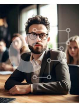 Intra Συλλεκτικό Ξύλινο Παζλ Plywood  4mm - Σοβαρός επιχειρηματίας στο γραφείο με συναδέλφους που εργάζονται στο παρασκήνιο Σε Ξύλινο Κουτί - Διαστάσεις Puzzle: 10x10 cm – 25 κομμάτια