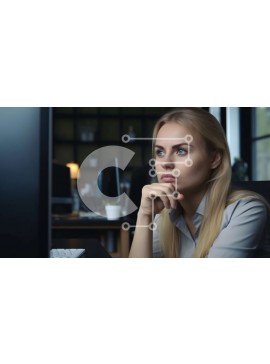 Intra Συλλεκτικό Ξύλινο Παζλ Plywood  4mm - Νεαρή γυναίκα που φαίνεται βαριεστημένη και κουρασμένη ενώ εργάζεται στον υπολογιστή Σε Ξύλινο Κουτί - Διαστάσεις Puzzle: 10x10 cm – 25 κομμάτια