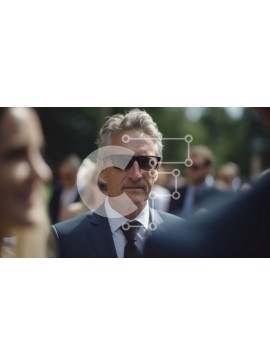 Intra Συλλεκτικό Ξύλινο Παζλ Plywood  4mm - Βαθιά στη σκέψη: Εικόνα ενός άνδρα με κοστούμι και γυαλιά ηλίου Σε Ξύλινο Κουτί - Διαστάσεις Puzzle: 10x10 cm – 25 κομμάτια