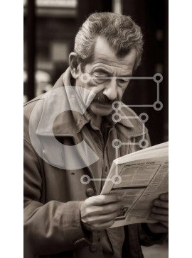 Intra Συλλεκτικό Ξύλινο Παζλ Plywood  4mm - Ηλικιωμένος που διαβάζει την εφημερίδα στην οδό - Φωτογραφία Αρχείου Σε Ξύλινο Κουτί - Διαστάσεις Puzzle: 10x10 cm – 25 κομμάτια