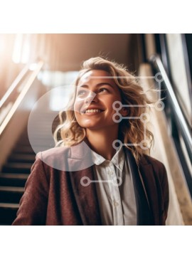 Intra Συλλεκτικό Ξύλινο Παζλ Plywood  4mm - Χαμογελαστή γυναίκα στη σκάλα Σε Ξύλινο Κουτί - Διαστάσεις Puzzle: 10x10 cm – 25 κομμάτια