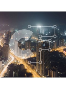 Intra Συλλεκτικό Ξύλινο Παζλ Plywood  4mm - Ζωντανός νυχτερινός ορίζοντας της πόλης με μοντέρνα κτήρια και ορεινή σιλουέτα Σε Ξύλινο Κουτί - Διαστάσεις Puzzle: 10x10 cm – 25 κομμάτια