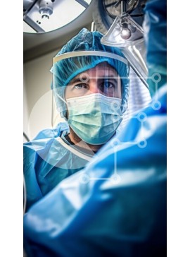 Intra Συλλεκτικό Ξύλινο Παζλ Plywood  4mm - Χειρουργός με μπλε χειρουργική τουαλέτα και μάσκα προσώπου στο χειρουργείο Σε Ξύλινο Κουτί - Διαστάσεις Puzzle: 10x10 cm – 25 κομμάτια