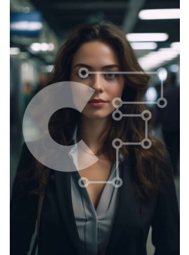 Intra Συλλεκτικό Ξύλινο Παζλ Plywood  4mm - Σοβαρή νεαρή γυναίκα με μαύρο κοστούμι στον πολυσύχναστο σιδηροδρομικό σταθμό Σε Ξύλινο Κουτί - Διαστάσεις Puzzle: 10x10 cm – 25 κομμάτια