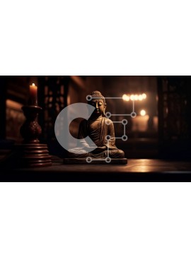 Intra Συλλεκτικό Ξύλινο Παζλ Plywood  4mm - Γαλήνια εικόνα ενός καθιστού αγάλματος του Βούδα σε ένα δωμάτιο με χαμηλό φωτισμό Σε Ξύλινο Κουτί - Διαστάσεις Puzzle: 10x10 cm – 25 κομμάτια