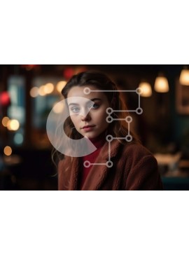 Intra Συλλεκτικό Ξύλινο Παζλ Plywood  4mm - Σοβαρή νεαρή γυναίκα με κόκκινο παλτό που κοιτάζει την κάμερα Σε Ξύλινο Κουτί - Διαστάσεις Puzzle: 10x10 cm – 25 κομμάτια