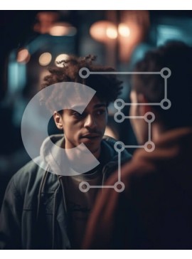 Intra Συλλεκτικό Ξύλινο Παζλ Plywood  4mm - Σοβαρός νεαρός άνδρας με Afro χτένισμα σε ένα στενό καλυμμένο με γκράφιτι Σε Ξύλινο Κουτί - Διαστάσεις Puzzle: 10x10 cm – 25 κομμάτια