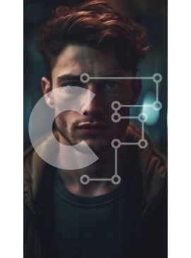 Intra Συλλεκτικό Ξύλινο Παζλ Plywood  4mm - Σοβαρό πορτρέτο ενός νεαρού άνδρα με καστανά μαλλιά και μπλε μάτια Σε Ξύλινο Κουτί - Διαστάσεις Puzzle: 10x10 cm – 25 κομμάτια