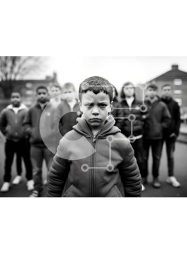 Intra Συλλεκτικό Ξύλινο Παζλ Plywood  4mm - Νεαρό αγόρι με αποφασιστική έκφραση που περιβάλλεται από συνομηλίκους Σε Ξύλινο Κουτί - Διαστάσεις Puzzle: 10x10 cm – 25 κομμάτια