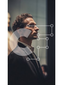 Intra Συλλεκτικό Ξύλινο Παζλ Plywood  4mm - Άνδρας με μαύρο κοστούμι που κοιτάζει το άγαλμα του άνδρα με κοστούμι και γραβάτα Σε Ξύλινο Κουτί - Διαστάσεις Puzzle: 10x10 cm – 25 κομμάτια