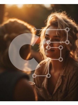 Intra Συλλεκτικό Ξύλινο Παζλ Plywood  4mm - Δύο γυναίκες που απολαμβάνουν τον καφέ βλέποντας το ηλιοβασίλεμα Σε Ξύλινο Κουτί - Διαστάσεις Puzzle: 10x10 cm – 25 κομμάτια