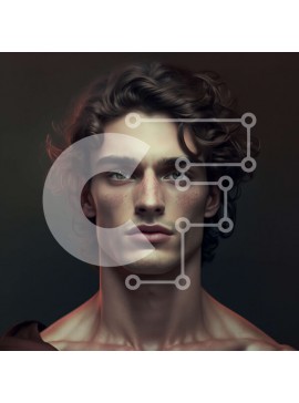 Intra Συλλεκτικό Ξύλινο Παζλ Plywood  4mm - Πορτρέτο ενός άνδρα με σγουρά μαλλιά και ένα τατουάζ σταυρού στο μέτωπό του Σε Ξύλινο Κουτί - Διαστάσεις Puzzle: 10x10 cm – 25 κομμάτια