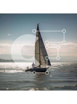 Intra Συλλεκτικό Ξύλινο Παζλ Plywood  4mm - Άνθρωπος που πλέει σε ήρεμη θάλασσα με βουνά στο παρασκήνιο Σε Ξύλινο Κουτί - Διαστάσεις: 10x10 cm – 25 κομμάτια