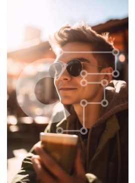 Intra Συλλεκτικό Ξύλινο Παζλ Plywood  4mm - Νεαρός άνδρας που απολαμβάνει ένα φλιτζάνι καφέ σε εξωτερικούς χώρους μια ηλιόλουστη μέρα Σε Ξύλινο Κουτί - Διαστάσεις Puzzle: 10x10 cm – 25 κομμάτια