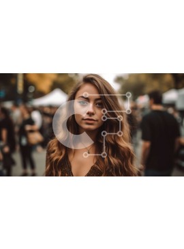 Intra Συλλεκτικό Ξύλινο Παζλ Plywood  4mm - Νεαρή γυναίκα με χρυσή παγιέτα σε έναν πολυσύχναστο δρόμο Σε Ξύλινο Κουτί - Διαστάσεις Puzzle: 10x10 cm – 25 κομμάτια