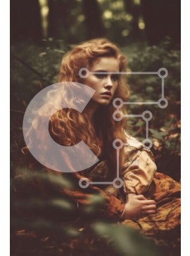 Σετ των 2 Intra Συλλεκτικό Ξύλινο Παζλ Plywood  4mm - Όμορφη εικόνα μιας γυναίκας στο δάσος με κόκκινα μαλλιά και φόρεμα που ρέει Σε Ξύλινο Κουτί - Διαστάσεις: 10x10 cm – 25 κομμάτια