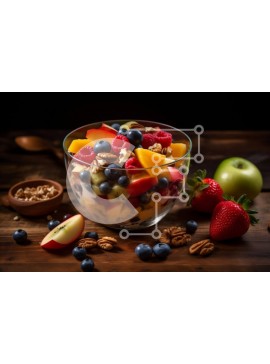 Σετ των 2 Intra Συλλεκτικό Ξύλινο Παζλ Plywood  4mm - Υγιεινή και νόστιμη φρουτοσαλάτα με ανάμεικτα μούρα, μήλα και ξηρούς καρπούς Σε Ξύλινο Κουτί - Διαστάσεις: 10x10 cm – 25 κομμάτια