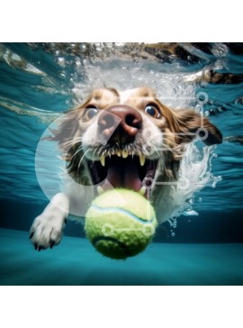 Intra Συλλεκτικό Ξύλινο Παζλ Plywood  4mm - Αξιολάτρευτη υποβρύχια εικόνα ενός σκύλου που κολυμπά με μια μπάλα του τένις Σε Ξύλινο Κουτί - Διαστάσεις: 10x10 cm – 25 κομμάτια