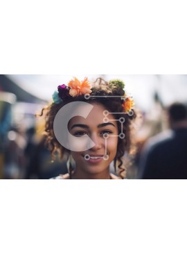 Intra Συλλεκτικό Ξύλινο Παζλ Plywood  4mm - Χαμογελαστό κορίτσι με σγουρά μαλλιά και κορώνα λουλουδιών | Φωτογραφία Αρχείου Σε Ξύλινο Κουτί - Διαστάσεις Puzzle: 10x10 cm – 25 κομμάτια