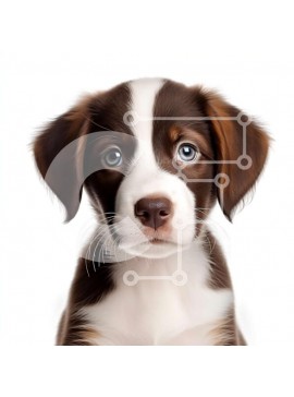 Intra Συλλεκτικό Ξύλινο Παζλ Plywood  4mm - Χαριτωμένη εικόνα ενός καφέ και λευκού κουταβιού με μπλε μάτια Σε Ξύλινο Κουτί - Διαστάσεις: 10x10 cm – 25 κομμάτια