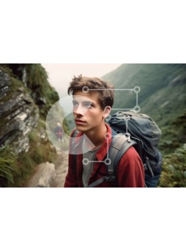 Intra Συλλεκτικό Ξύλινο Παζλ Plywood  4mm - Νεαρός άνδρας που κάνει πεζοπορία σε απότομο μονοπάτι στα βουνά Σε Ξύλινο Κουτί - Διαστάσεις: 10x10 cm – 25 κομμάτια