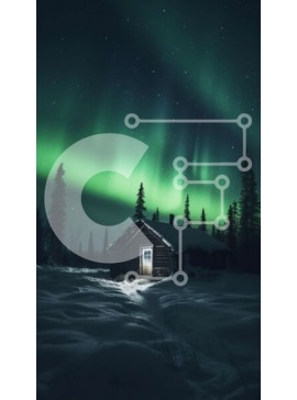 Σετ των 2 Intra Συλλεκτικό Ξύλινο Παζλ Plywood  4mm - Όμορφη εικόνα μιας καμπίνας στο δάσος με τη Aurora Borealis Σε Ξύλινο Κουτί - Διαστάσεις: 10x10 cm – 25 κομμάτια