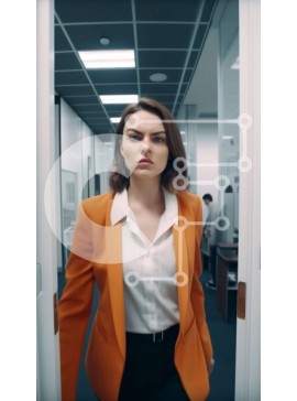 Intra Συλλεκτικό Ξύλινο Παζλ Plywood  4mm - Σοβαρή γυναίκα με πορτοκαλί σακάκι και λευκό πουκάμισο Σε Ξύλινο Κουτί - Διαστάσεις Puzzle: 10x10 cm – 25 κομμάτια