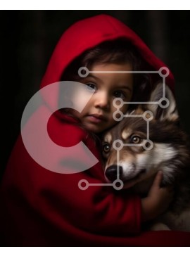 Σετ των 2 Intra Συλλεκτικό Ξύλινο Παζλ Plywood  4mm - Αξιολάτρευτη εικόνα νεαρής κοπέλας που αγκαλιάζει τον λύκο με κόκκινη κουκούλα Σε Ξύλινο Κουτί - Διαστάσεις: 10x10 cm – 25 κομμάτια