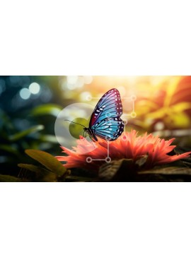 Intra Συλλεκτικό Ξύλινο Παζλ Plywood  4mm - Μπλε πεταλούδα που στηρίζεται σε πορτοκαλί λουλούδι Σε Ξύλινο Κουτί - Διαστάσεις: 10x10 cm – 25 κομμάτια